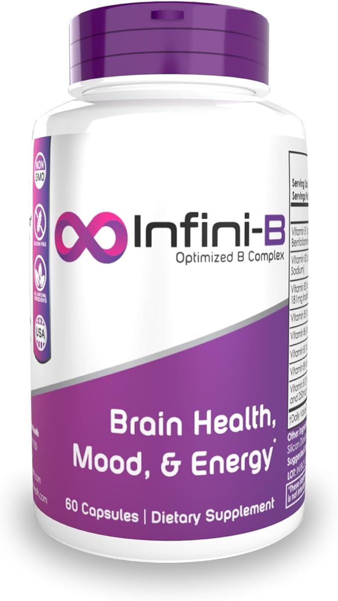 Nootropics Depot Infini-B Advanced B-Complex | Optimal Absorption &amp Bio-Availability | Enhanced Cognitive &amp Metabolic Support | 60 Capsules