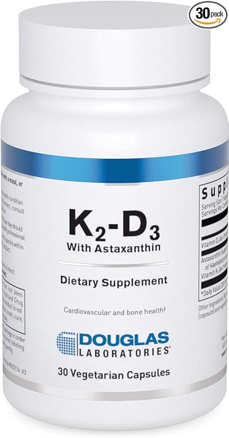 Douglas Laboratories K2-D3 with Astaxanthin - Antioxidant Support for Bones Immune Function &amp Vascular Health* - With Menaquinone-7 &amp D Vitamin - 30 Vegetarian Capsules