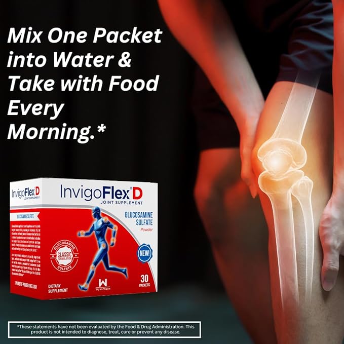 INVIGOFLEX 1500mg of Glucosamine Sulfate Powder (Classic Formulation) - Premium Joint Supplement for Knees Hands Back and Hip Support D: Glucosamine Sulfate Packets - 90 Packets (Pack of 3)