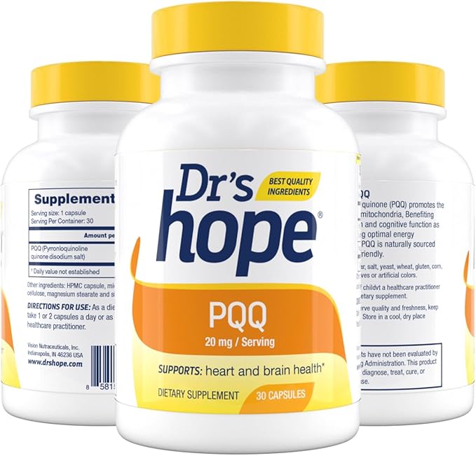 Dr's Hope Pyrroloquinoline Quinone Supplement 20 mg - Promotes Brain Heart &amp Mental Performance - For Muscle Function Energy Production &amp Longevity - Gluten Free - 30 Vegan Capsules - 1 Mont