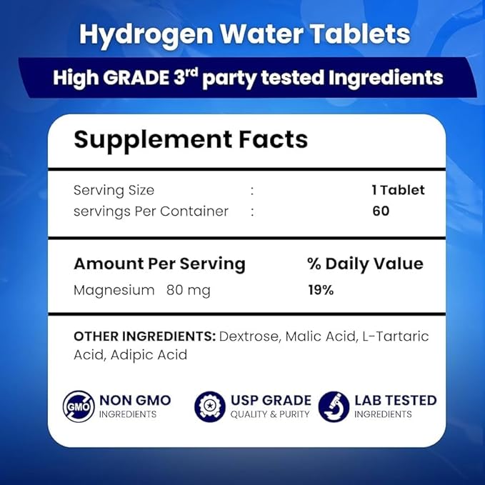 PHM Hydrogen Water Tubes Tablets for Drinking Water - H2 Molecular Tabs | Magnesium Pills Electrolytes Hydration Supplement to Support Healthy Aging &amp Energy Boost | 90 Tablets 3 Months Supply