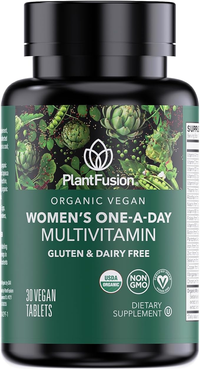 PlantFusion Organic Multivitamin for Women with Iron One Daily Vegan Multivitamin with Plant Based B12 D3 &amp Whole Food Blend for Energy &amp Immune Support - 30 Tablets (1 Month Supply)