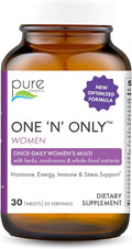 PURE ESSENCE LABS One N Only Multivitamin for Women Natural One a Day Herbal Supplement with Vitamin D3 B12 and Biotin with Whole Foods 30 Tablets