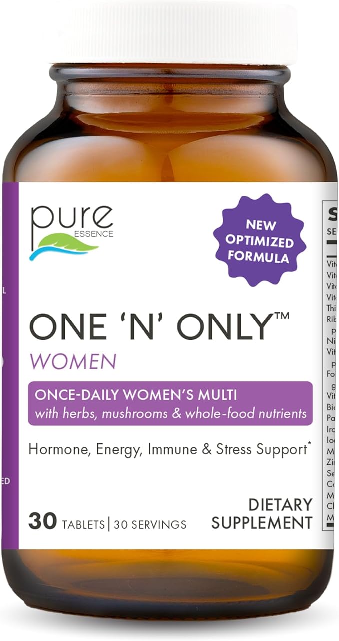 PURE ESSENCE LABS One N Only Multivitamin for Women Natural One a Day Herbal Supplement with Vitamin D3 B12 and Biotin with Whole Foods 30 Tablets
