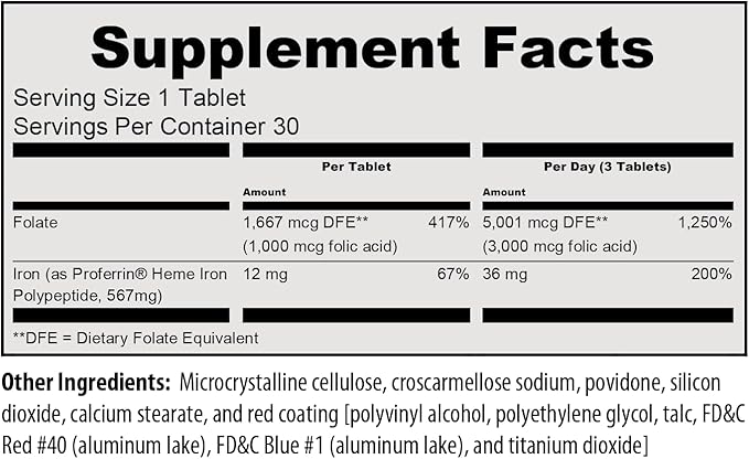 Proferrin Forte-12mg of high Absorbing Heme Iron Polypeptide. Easy on The Gut. 90 Tablets. 1mg of Folic Acid to aid in red Blood Cell Production. Not affected by Coffee Calcium or PPI's.