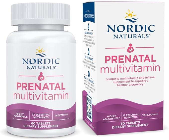 Nordic Naturals Prenatal Multivitamin for Women - Daily Vegetarian Prenatal Vitamins - 22 Essential Nutrients Including B6 Folate and Iron - 60 Tablets - 30 Servings