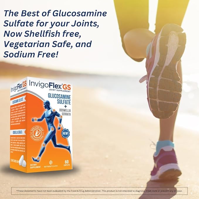 INVIGOFLEX Glucosamine Sulfate (Shellfish Free Sodium Free &amp Vegetarian Safe) Non GMO Gluten Free - with Boswellia Serrata - Premium Joint Supplement GS - 2 Pack