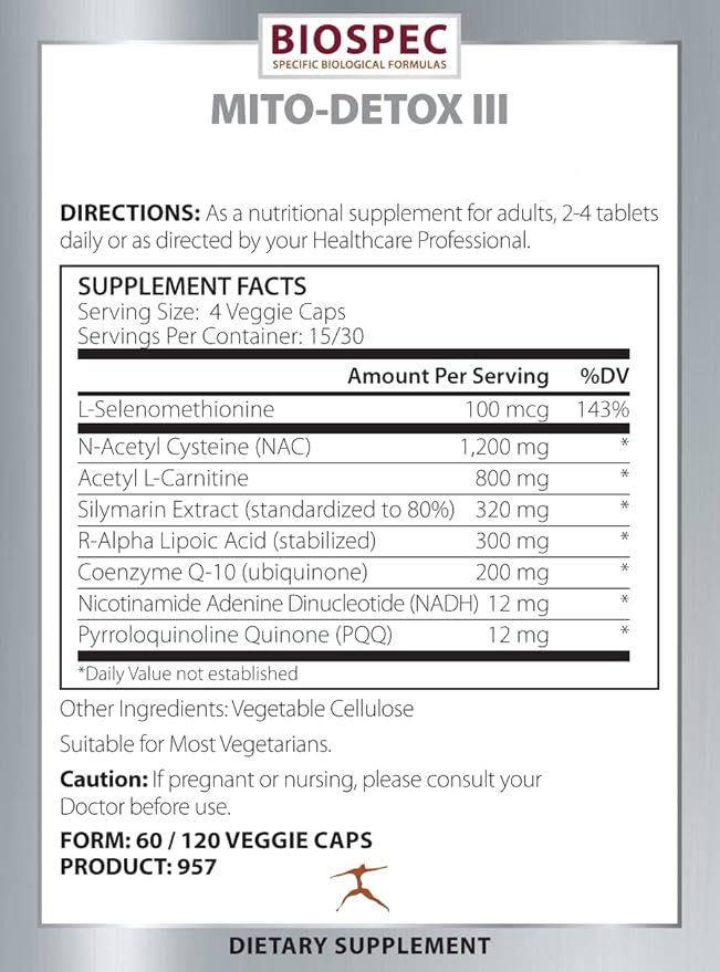 BIOSPEC NUTRITIONALS Mito-Detox III - N-Acetyl Cysteine (NAC) Acetyl L-Carnitine Alpha Lipoic Acid (ALA) Co-Q-10