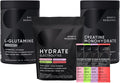 Sports Research L-Glutamine (1.1 lbs) Sugar-Free Naturally Flavored Hydrate Electrolytes 16x Variety Packets and Creatine Monohydrate (1.1 lbs)