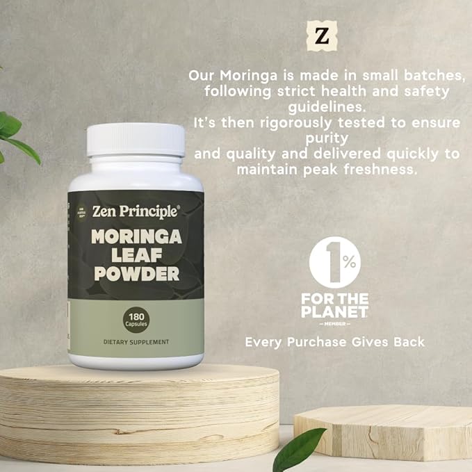 Zen Principle Organic Moringa Oleifera. Ultra-Premium. Provides an All Natural Energy Boost and Multi-Vitamin. A Raw Superfood Vegan No GMO and Gluten Free. 360 Capsules.