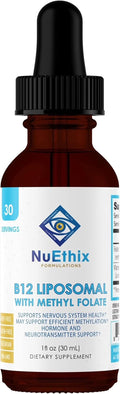NuEthix Formulations B12 Liposomal with Methyl Folate Dietary Supplement Bioactive B Vitamins to Support an Optimal Metabolism 1 Fluid Ounce 30 Servings