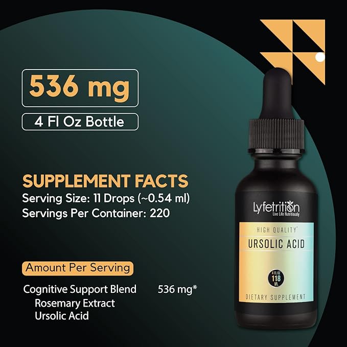 Lyfetrition Ursolic Acid with Rosemary Extract 118 ml 4 FL Oz Liquid 220 Servings Made in USA Quick Absorption Potent Ingredients Non-GMO