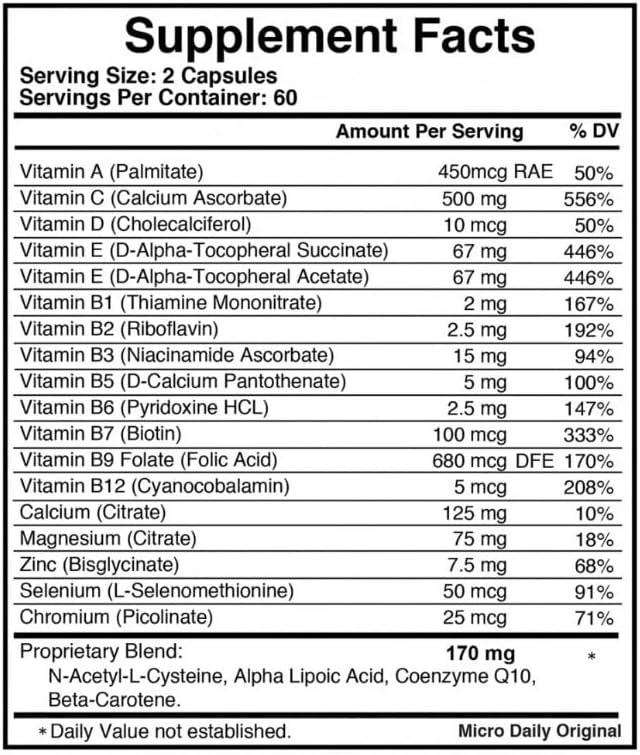 Supplement 1 Month Supply. MMF Maximum Micronutrient Formula (Capsule in Bottle)