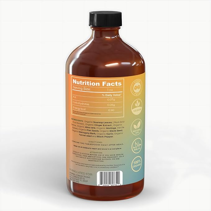 Herbal Connections Organic Soursop &amp Black Seed Bitters Bundle - Natural Plant-Based Ingredients for Gentle Detox &amp Digestive Health Two Bottles 32 Ounces (16 Ounces Each) 64 Servings