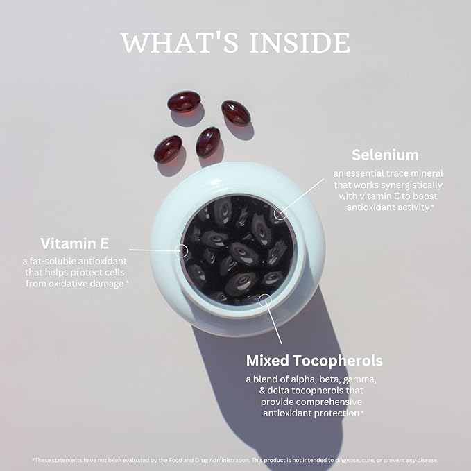 VTC VitaTradingCo. Vitamin E + Mixed Tocopherols | 400 IU Vitamin E | with Selenium &amp D-Alpha | Powerful Antioxidant | Skin Heart &amp Immune Support | 100 Softgels