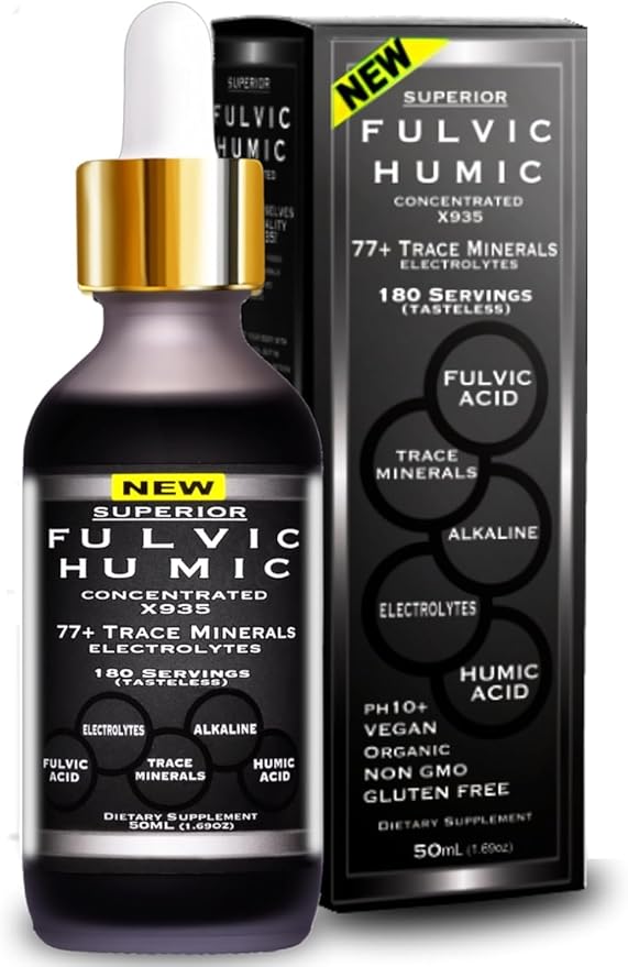 Fulvic Humic Mineral Blend – 180 Servings | Superior X935 Humic and Fulvic Acid Supplement | 77+ Trace Mineral Drops with Electrolytes | Improve Gut Health Leaky Gut Repair with Fulvic Acid Organic