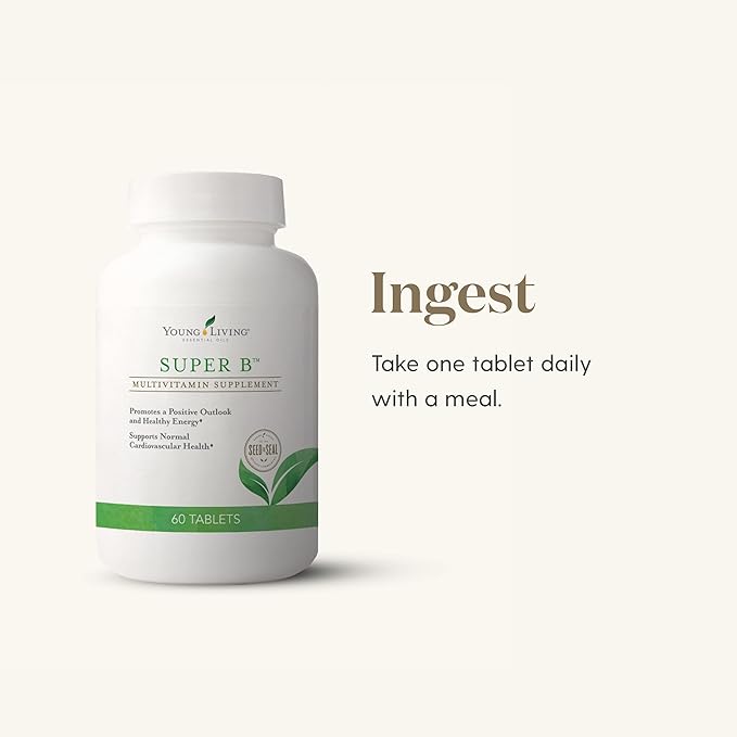 Young Living Super B Tablets 60-Count Bottle | B Vitamins &amp Minerals | Supports Healthy Energy Levels | Keto-Friendly | Natural Folate Source | Contains Calcium Magnesium and Vitamin B6
