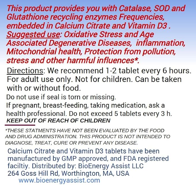 Catalase Superoxide Dismutase (SOD) and Glutathione Frequencies- 120 Tablets