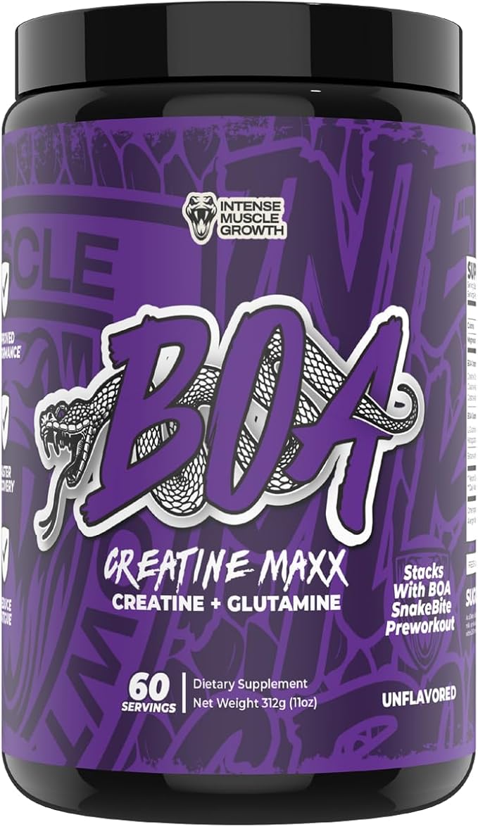 BOA Creatine MAXX Creatine + Glutamine Powder Unflavored Muscle Recovery &amp Performance Support (60 Servings)