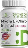 Myo-Inositol &amp D-Chiro Inositol Supplement for Women (40:1) | 2050mg Per Serving | 240 Veggie Capsules | with Folate Vitamin D3 &amp Vitex | Hormonal Balance &amp Cycle Support | Non-GMO