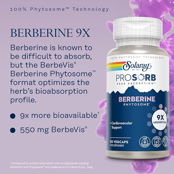 SOLARAY Triple Fiber Powder and ProSorb Berberine Phytosome - Unflavored Daily Fiber Supplement w/Prebiotics Regularity and Gut Health Support - 9X Absorption Berberine Supplement Vegan 30 Serv Ea