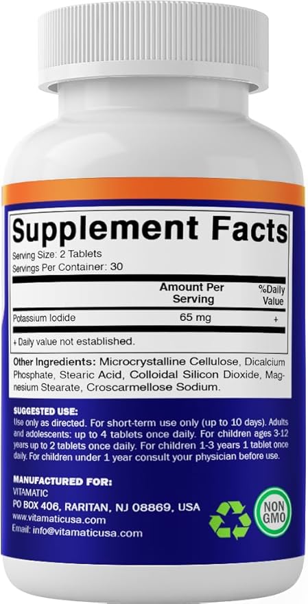 Vitamatic Potassium Iodide 65 mg per Serving – 60 Tablets (Pack of 6) Thyroid Support – 360 Tablets Total