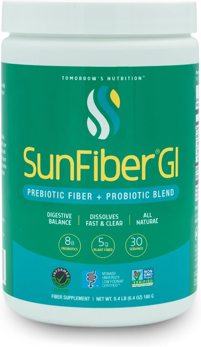 Tomorrow's Nutrition Sunfiber GI Prebiotic Fiber &amp Probiotics 5g Prebiotic Fiber &amp 8 Billion Probiotics Per Serving Low FODMAP 30-Day Supply 30 Day