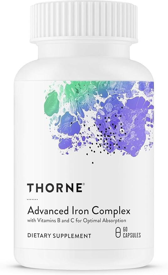 THORNE - Advanced Iron Complex - Complete Blood Support Formula* - Elemental Iron Folate B and C Vitamins for Optimal Absorption - Chelated Iron Supplement - Gluten Dairy &amp Soy-Free - 60 Capsul