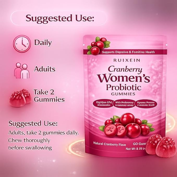 Cranberry Flavored Gummies 60 gummies per pack 180g packaging dimensions: 18cm (height) 15cm (width) 4cm (thickness)