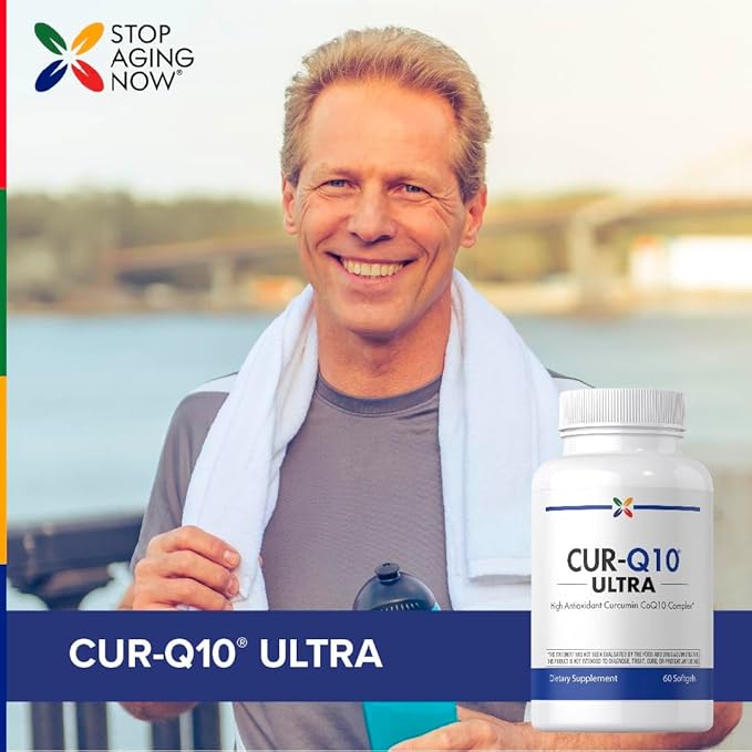 Stop Aging Now - Curcumin CoQ10 Complex - with Turmeric Root Extract - Antioxidant &amp Cardiovascular Support - 60 Softgels