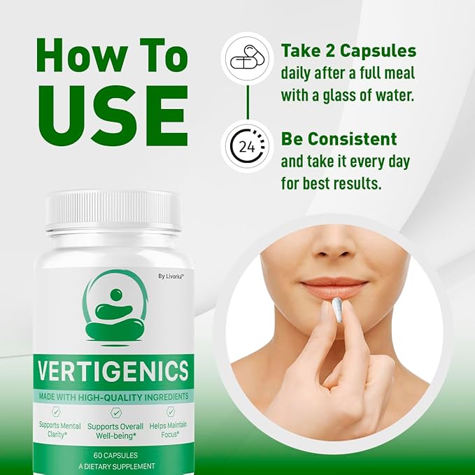 Vertigenics Supplement Capsules Vertigenics Review Vertigenics Advanced Formula Brain Health Support Vertigenics Pills All Natural Formula 60 Capsules for 1 Month