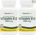 NaturesPlus Vitamin B12 (Methylcobalamin) Sustained Release - 2000 mcg 60 Vegetarian Tablets - High Potency Red Blood Cell Support - Natural Energy Booster - Gluten-Free - 60 Servings (Pack of 2)