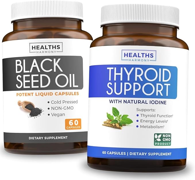 Thyroid Support &amp Black Seed Oil (1-Month Supply) Black Seed Thyroid Boost - Thyroid Support (60 Capsules) Health Supplement &amp Black Seed Oil (60 Capsules) Cold-Pressed Nigella Sativa - Non-GM