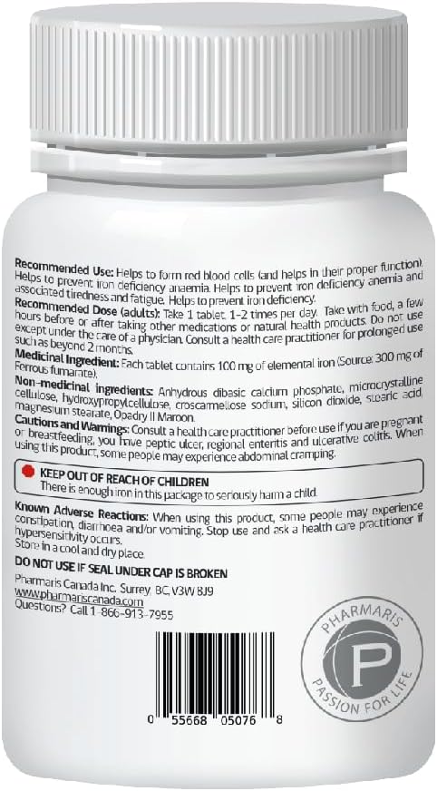 Pharmaris Ferofit - Ferrous Fumarate 300mg (100mg Elemental Iron) Prevents Anemia Due to Deficiency Iron Supplement for Women &amp Men 500 Tablets