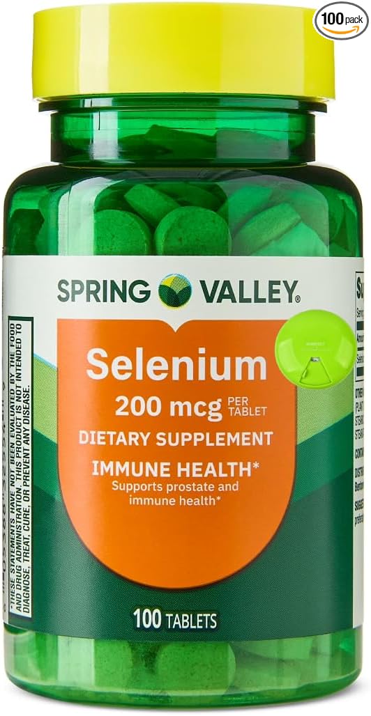 Spring Valley Selenium 200mcg (as Selenium Yeast) - 100 Tablets - Immune &amp Antioxidant Support + SUREFECT Organizer.