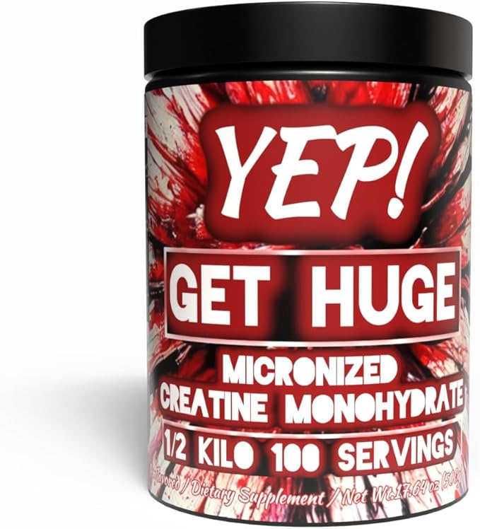 YEP Get Huge Micronized Creatine Monohydrate - Fast-Absorbing Ultra-Filtered Micronized Creatine Monohydrate Powder - Unflavored - 500 Grams / 100 Servings