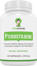 VitaMonk Pterostilbene 150mg Capsules No Artificial Fillers - Soy Free Trans-Pterostilbene Supplement which Promotes Healthy Aging and Longevity - 60 Veggie-Caps - Improved Resveratrol
