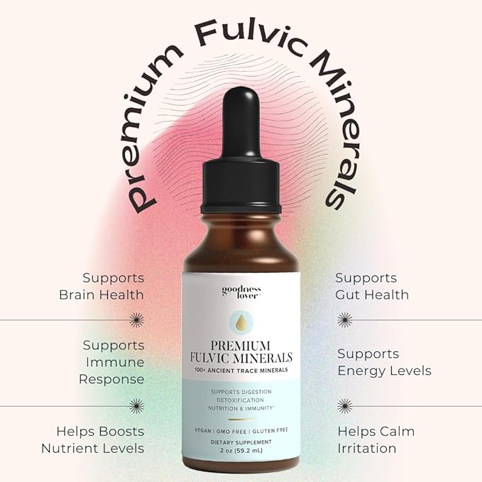 Goodness Lover Fulvic Minerals 100 Trace Minerals Vitamins Amino acids polyphenols antioxidants and Electrolytes 120 Servings