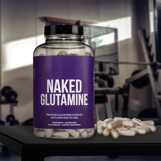 NAKED Pure Micronized Creatine Monohydrate 100 Servings + Pure L-Glutamine 240 Capsules Bundle: Vegan Non-GMO Gluten Free. Minimize Muscle Breakdown &amp Improve Protein Synthesis. Nothing Artifici