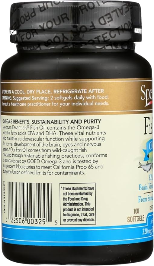 Spectrum Essentials Spectrum Fish Oil 1000 mg 100 SoftGels From Sustainably Harvested Fish (Pack of 2)