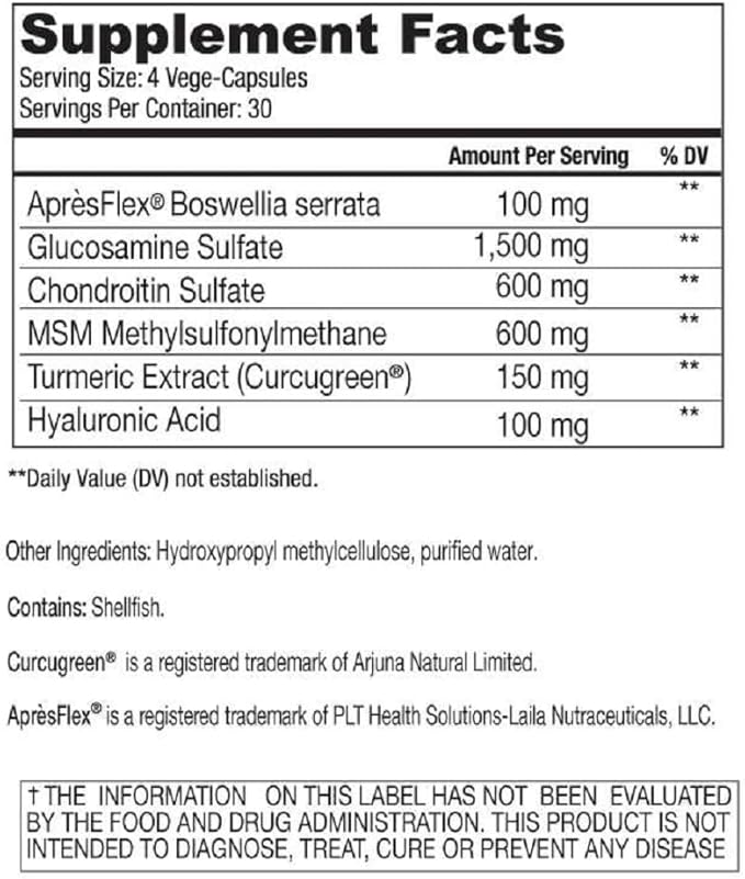 Flexicil Advanced Joint Mobility &amp Support | Glucosamine Chondroitin MSM Hyaluronic Acid Turmeric Boswellia | Broad-Spectrum Bio-Enhanced Ingredients | 120 Vege-Capsules | 30-Day Supply