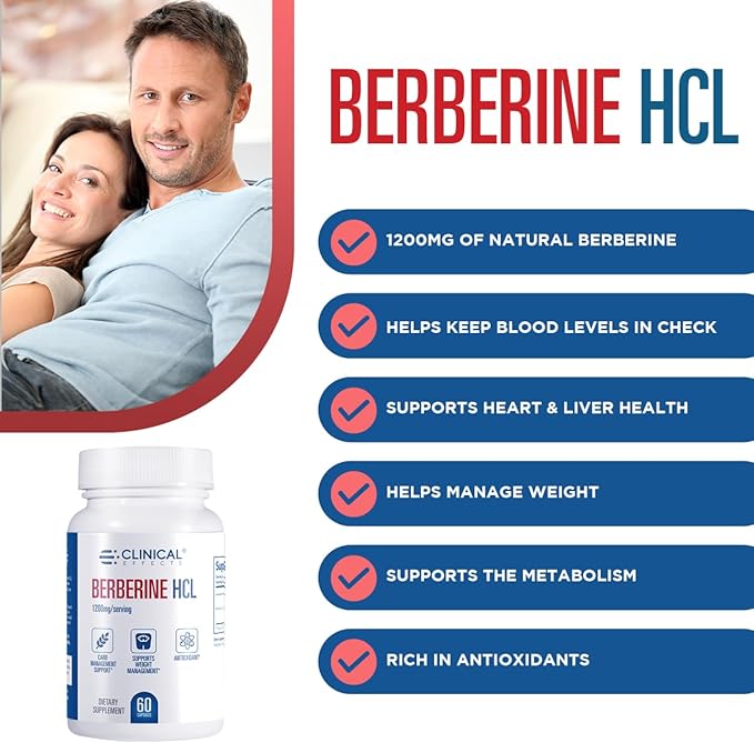 Clinical Effects Berberine HCL - Pure Berberine 1200mg - Liver Support - Vegan Supplement - 3 Pack - Made in the USA