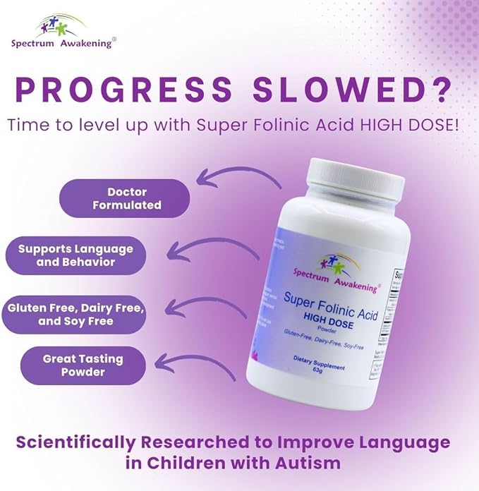 Spectrum Awakening Super Folinic Acid High Dose Powder | Leucovorin | Supports Normal Speech &amp Language Development in Children | 63 g