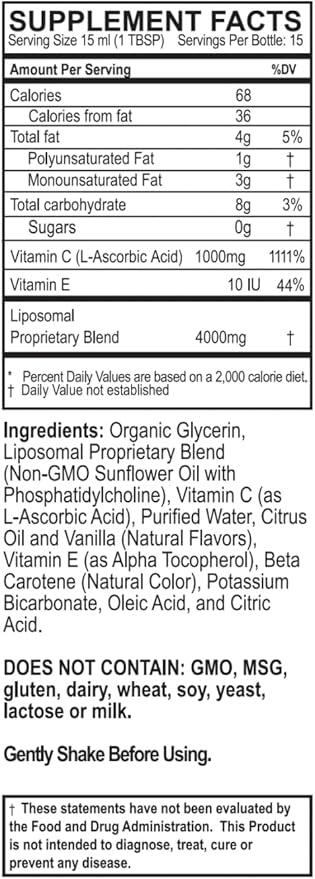 PURALITY HEALTH Vitamin C Liquid Supplement 1000mg per Serving Micelle Liposomal Enhanced Absorption Non-GMO Gluten Free Vegan 15 Day Supply