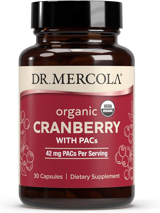 Dr. Mercola Organic Cranberry with PACs - Organic Cranberry Supplement for Urinary Tract Wellness* - Potent Antioxidants for Oxidative Stress Support* - Non-GMO Gluten-Free Soy-Free - 30 Capsules