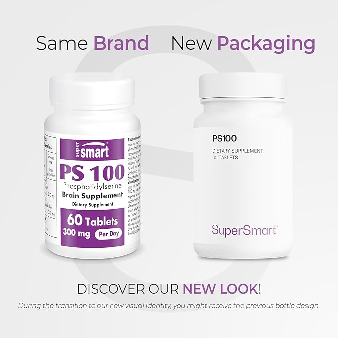 Supersmart - PS100 Supplement 300mg per Day (Phosphatidylserine) - Brain Health &amp Protect - Memory Support | Non-GMO &amp Gluten Free - 60 Tablets