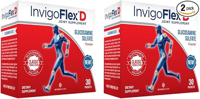 INVIGOFLEX 1500mg of Glucosamine Sulfate Powder (Classic Formulation) - Premium Joint Supplement for Knees Hands Back and Hip Support D: Glucosamine Sulfate Packets - 60 Packets