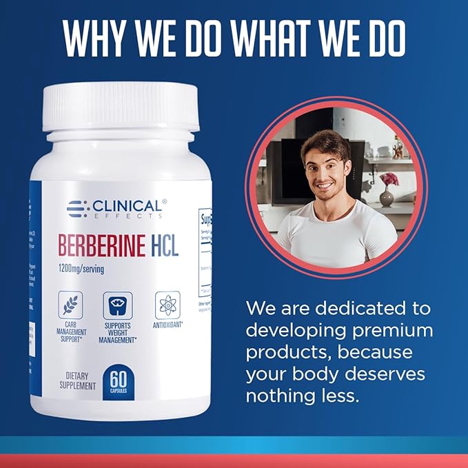 Clinical Effects Berberine HCL - Pure Berberine 1200mg - Liver Support - Vegan Supplement - 3 Pack - Made in the USA