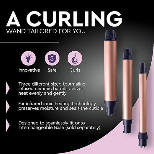 SUTRA Interchangeable Styler Attachments - Spring Curler Waver and Clipless Wand Attachment Options Rose Gold