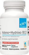 XYMOGEN Adeno+Hydroxo B12-2500 mcg Non-Methylated Vitamin B12 - Nervous System &amp Cellular Energy Support - Quick-Dissolve Tablets - Fruit Punch Flavor - 60 Tablets